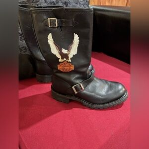 Harley-Davidson Vintage Black Leather Boots with Eagle Patch